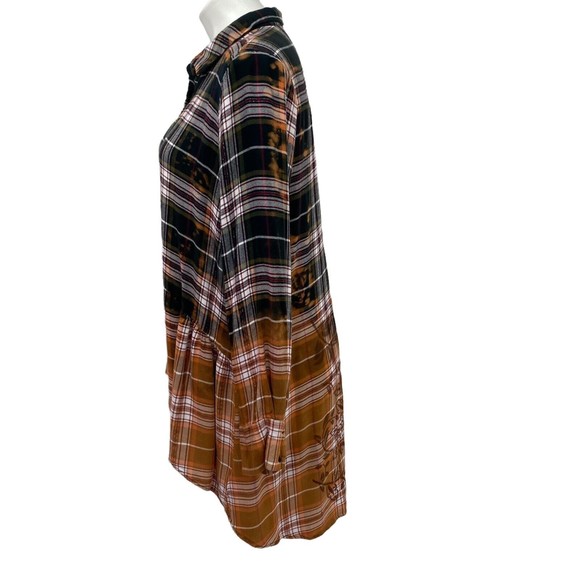 Peace & Pearls Womens Plaid Button Up Sz Large Upcycled Bleach Ombre Stencil - Picture 9 of 12